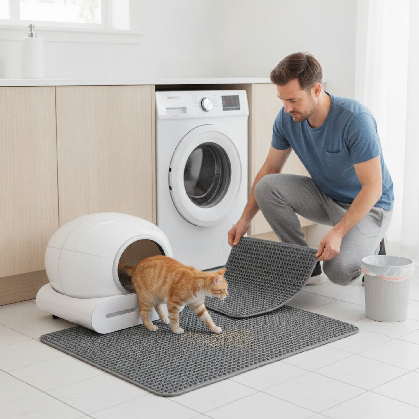 Tapis de Litière Chat Imperméable Grande Taille - Anti-dérapant