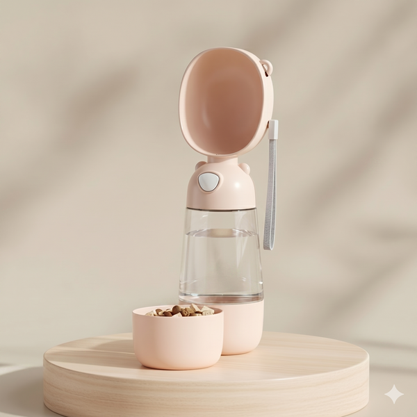 Gourde d'eau portable pour chien et chat avec distributeur de nourriture - Idéal pour le voyage