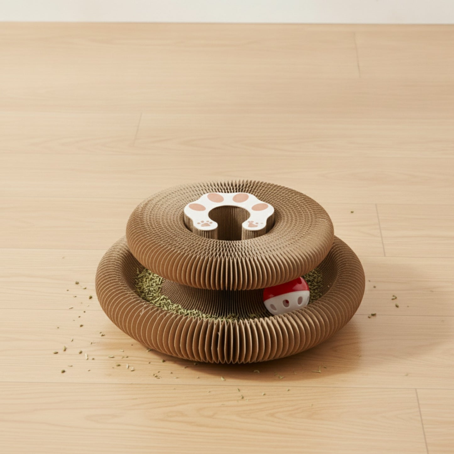 Gratte-chat pliable en carton avec clochette et herbe à chat - Jouet interactif pour chatons