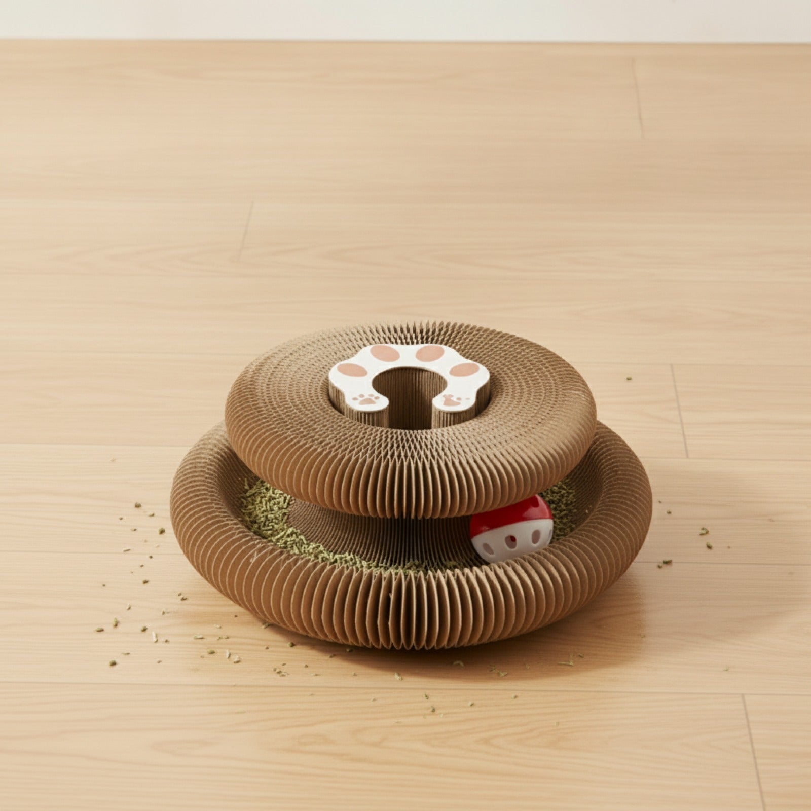 Gratte-chat pliable en carton avec clochette et herbe à chat - Jouet interactif pour chatons