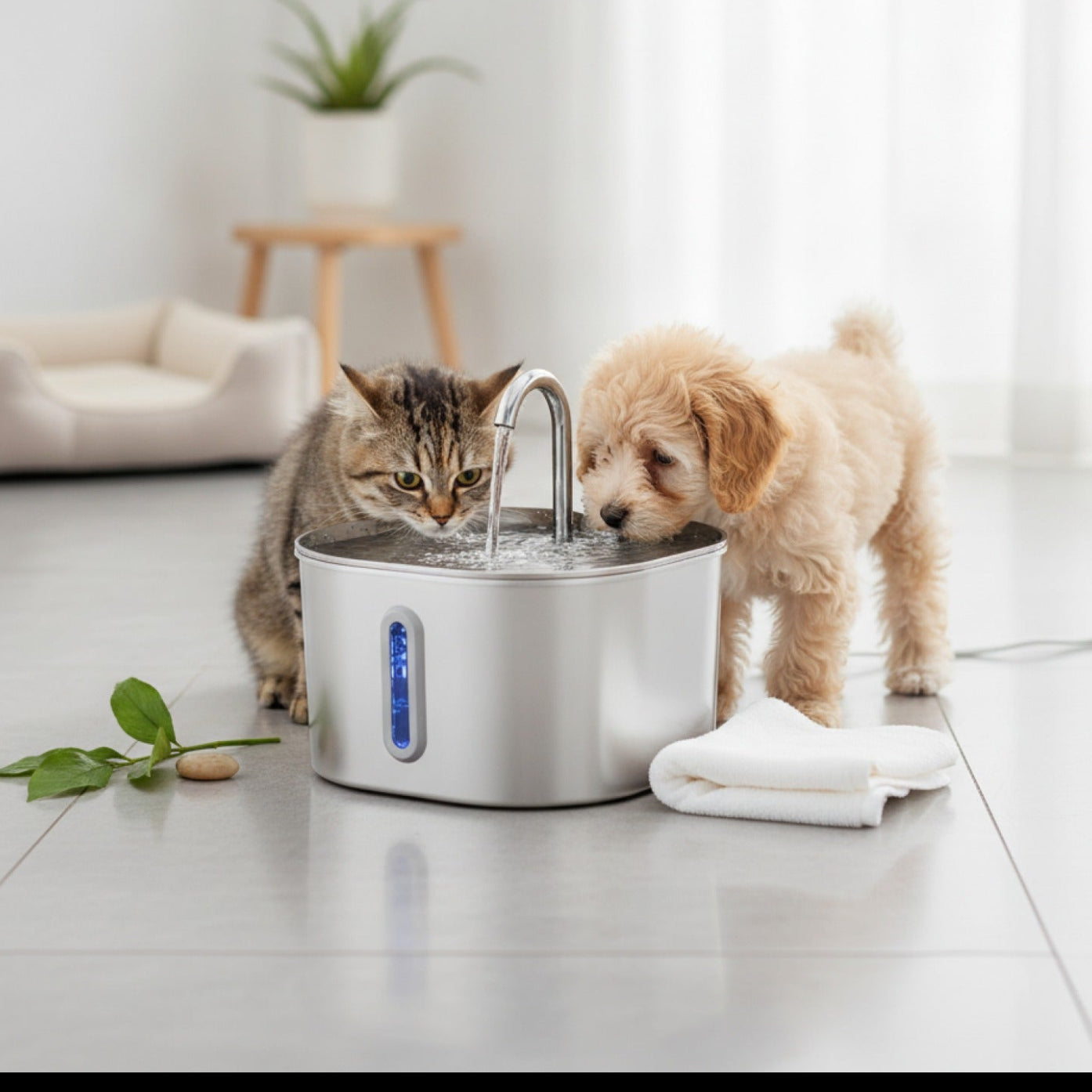 Fontaine à Eau Automatique pour Chat et Chien ZYFeeder 2.2L en Acier Inoxydable