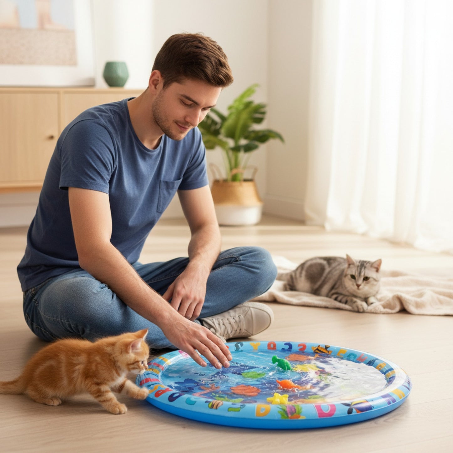 Tapis de jeu d'eau sensoriel pour chats et chiens - Jouet interactif gonflable