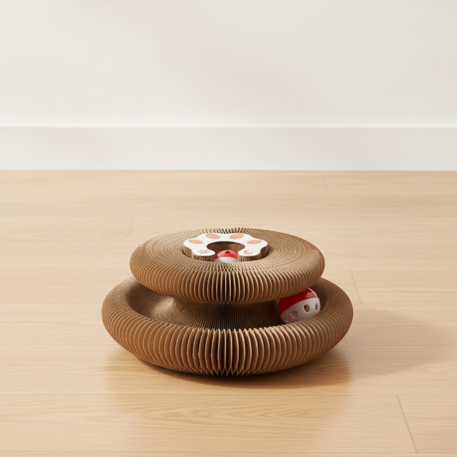 Gratte-chat pliable en carton avec clochette et herbe à chat - Jouet interactif pour chatons